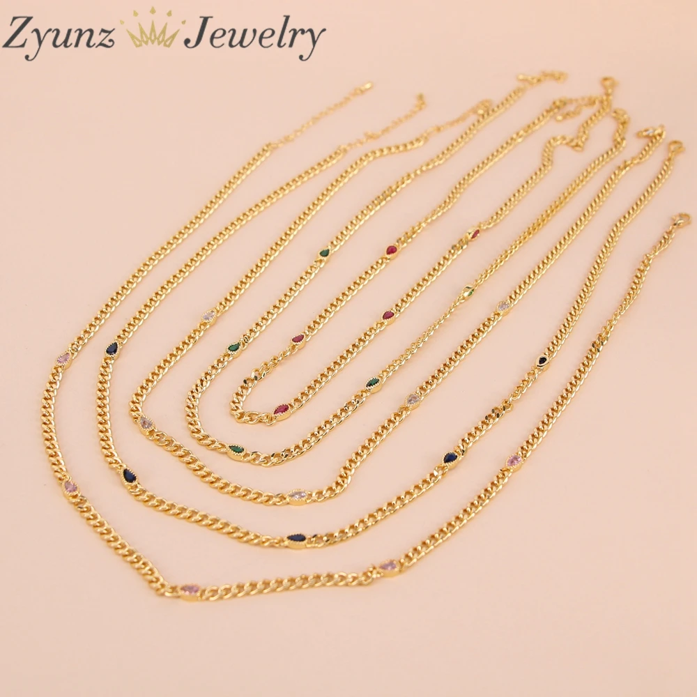 5PCS, Gold Color Drop CZ Zircon Choker Necklace Luxury Collars Dainty Copper Link Chains Bijoux Jewelry