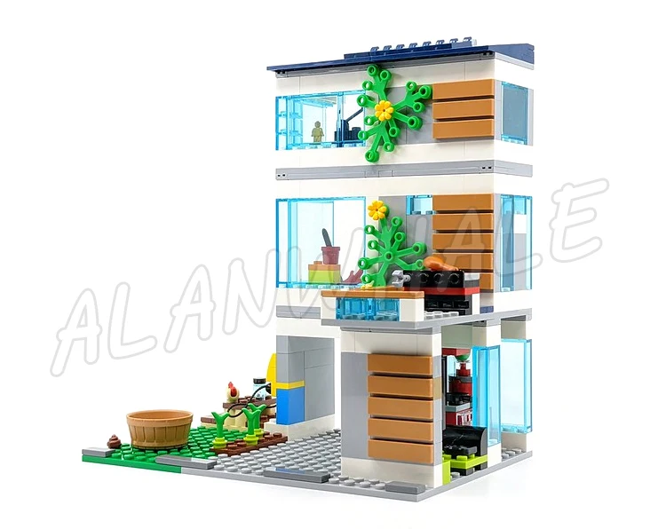 388pcs City 3-level Modern Family House Charging Station EV Eco-friendly Home 60058 Building Block Toys Compatible With Model