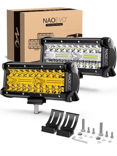 Imagen 1 del producto NAOEVO-barra de luz LED de 7 pulgadas, 240W, 24000LM, 4x4, Combo de inundación para punto todoterreno, luces LED antiniebla blancas y amarillas para camión, barco, UTV, ATV