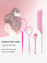4pcs French Knitting Tool Steel Needle Mouse Tail Comb Generator Elastic Headband for Hair Styling Special for real hair wigs