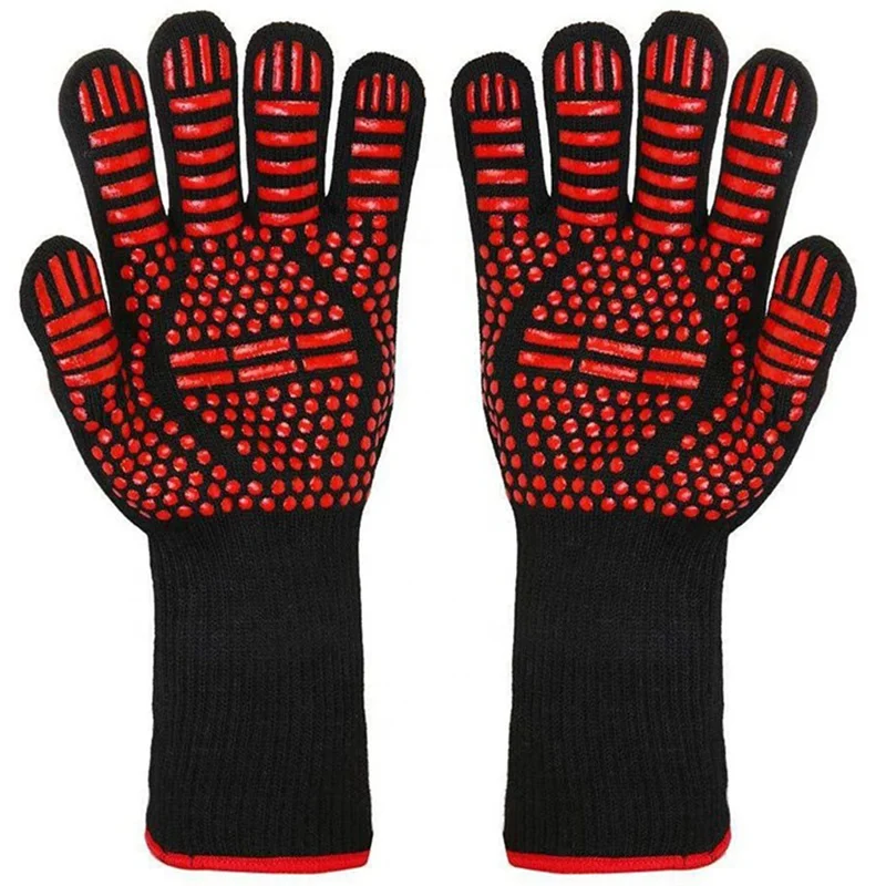 BBQ Gloves Silicone Heat-Resistant Glove Kitchen Microwave Oven Mitts 500 800 Degree Fireproof And Non-Slip Barbecue Gloves