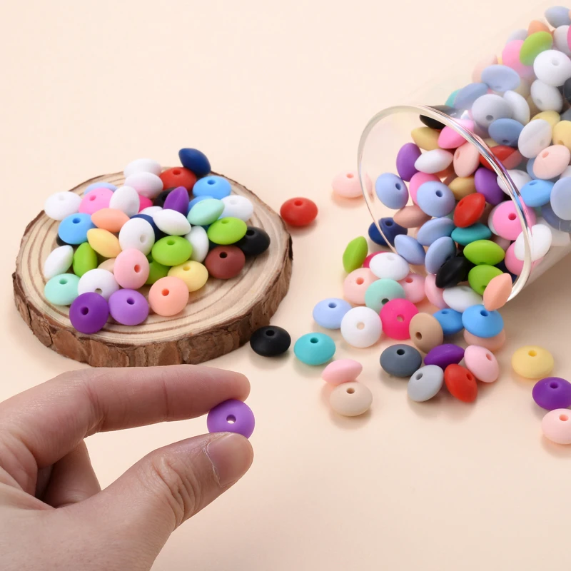 50/100Pcs 12mm Baby Silicone Beads Lentil Beads Food Grade DIY Pacifier Clip Necklace Bracelet Teether Toys Products Accessories