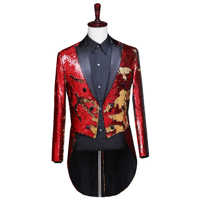 

Men Tuxedo Tailcoat Stage Party Jacket Sequin Shiny Singer Clothes Blazers Men's Decorated Coat Nightclub Male Top DJ Club