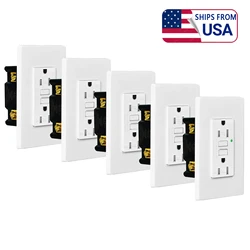 5PK GFCI Outlet White/Black 15Amp GFCI Receptacle with LED Indicator Wall Plates Residential and Commercial Grade ETL Listed