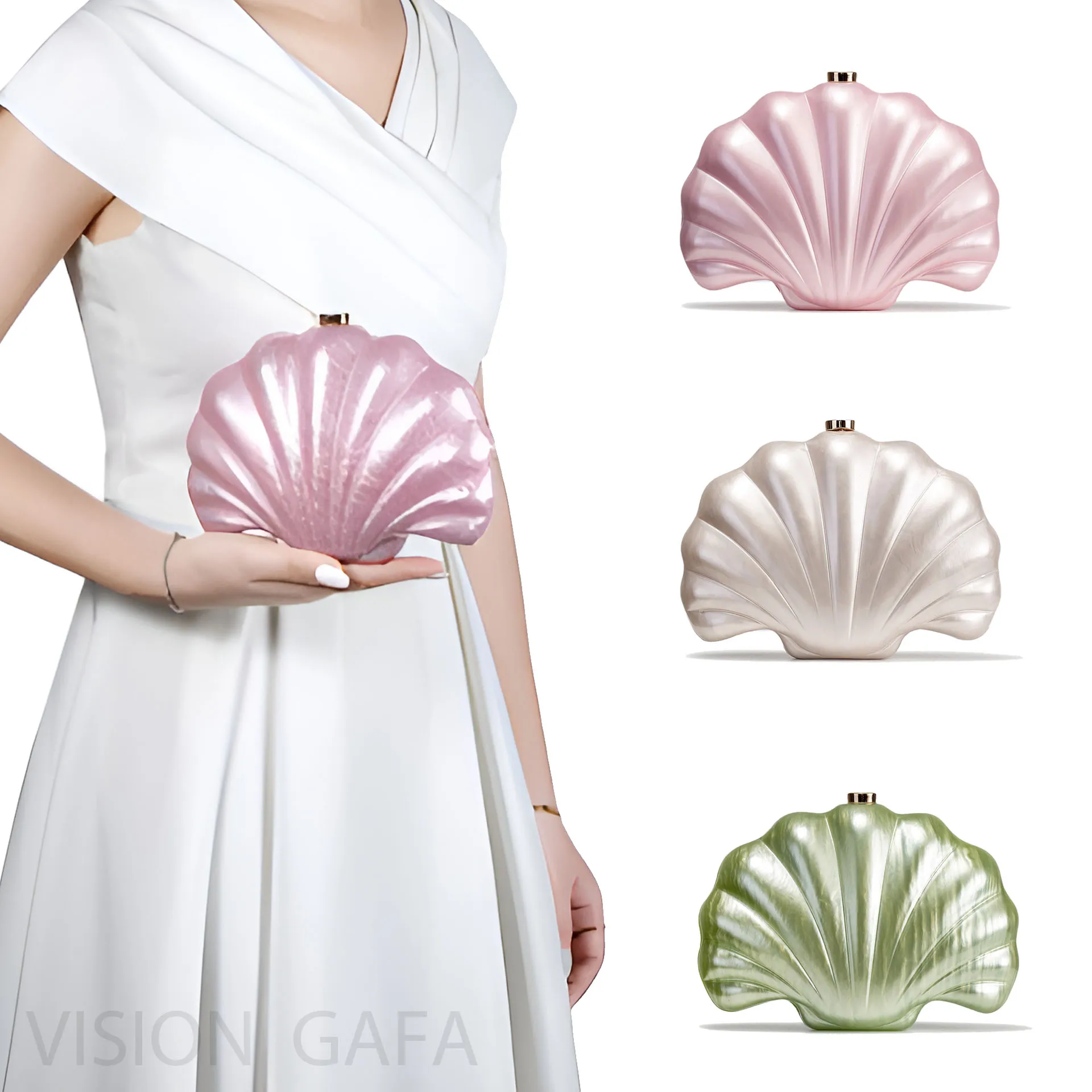 

2025 Luxury Acrylic Shell Clutch with Diamonds Wedding Bride Handbag, Prom Evening Party Purse, Crystal Bridesmaid Gift Box Bag