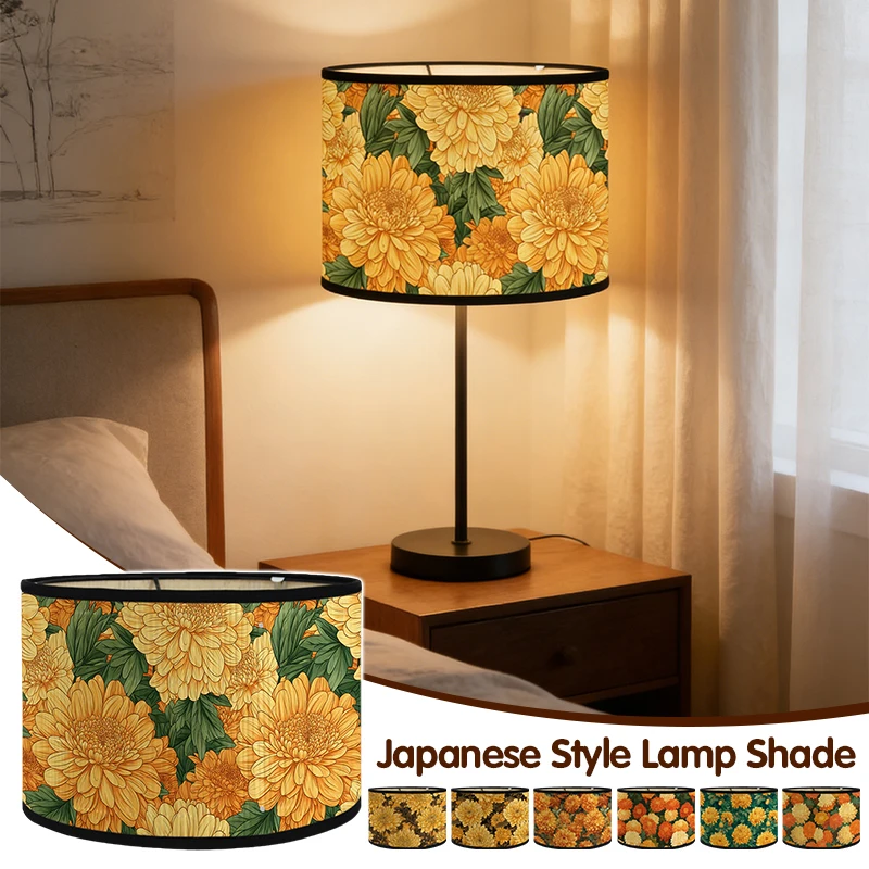 Japanese Style Flower Printing Lampshade E27 Bamboo Art Light Cover Chandelier Bedside Lamp Shade Bar Cafe Homestay Decor