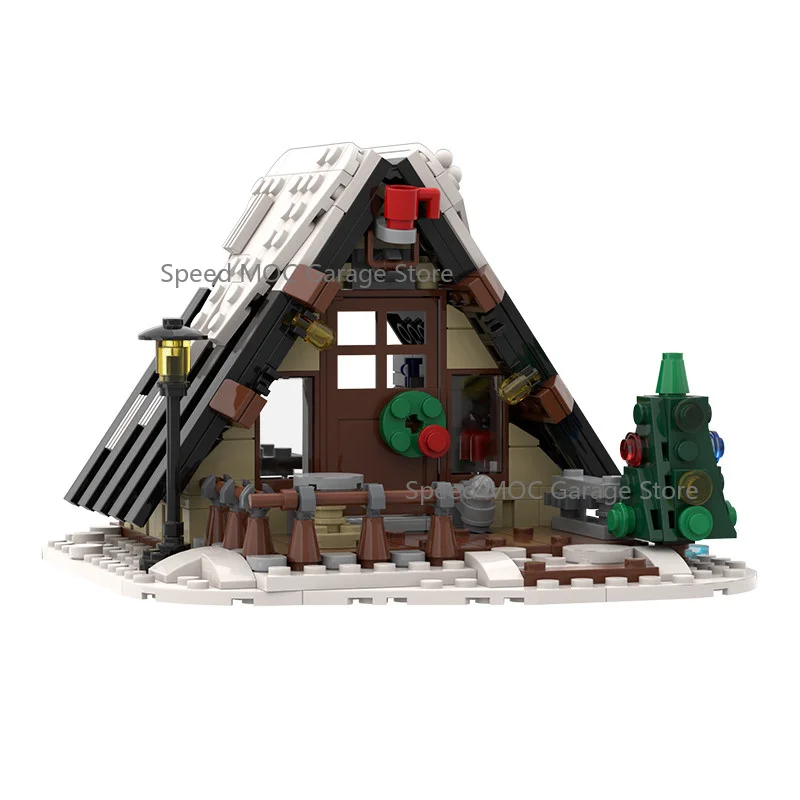 DIY Cozy Winter Cabin MOC Building Blocks - Detailed Snowy Christmas House for Holiday Display