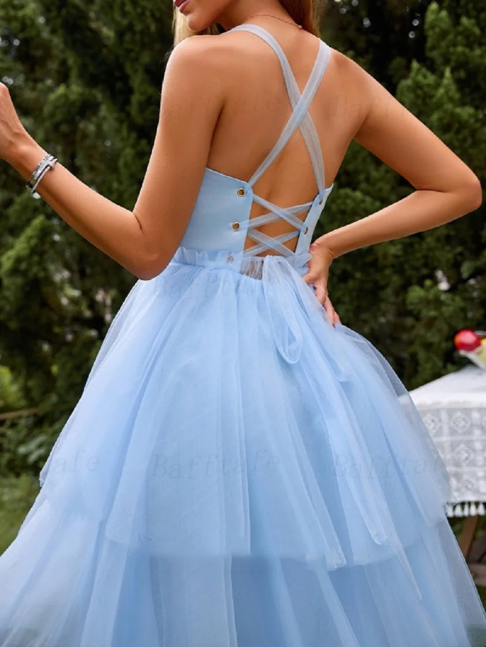 Bafftafe Ankle Length Tulle Midi Prom Dresses Sweetheart Tiered Corset Back Women Evening Gowns Customized Formal Party Dress