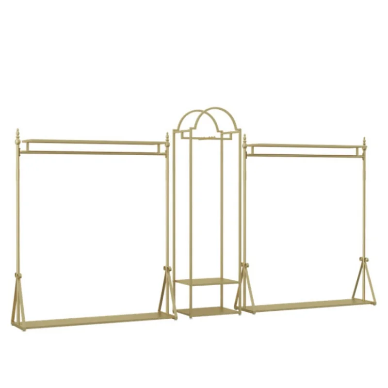 Gold Clothes Shop Vestuário Display Stand, Garment Hanging Rack, Royal Design, Custom, Menswear, Prateleiras das mulheres