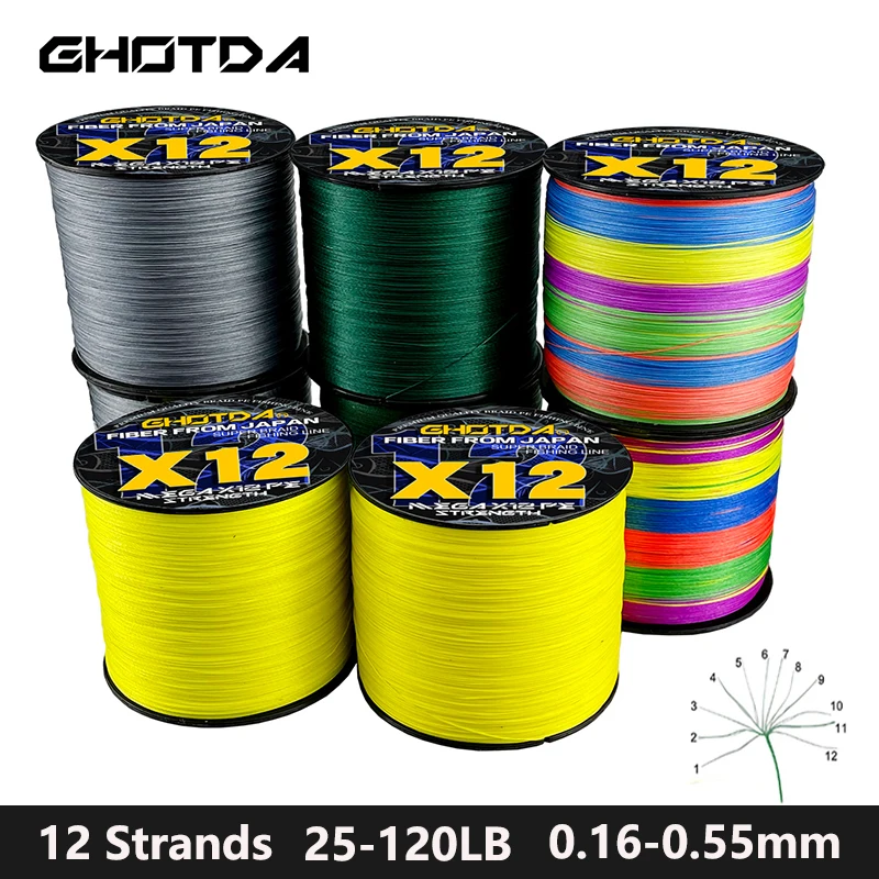 

GHOTDA 300M Multicolour 100% 12 Strands Braided PE Fishing Line Drag 25-120LB 0.16-0.55mm for Bass Pike Carp Fishing Accessories