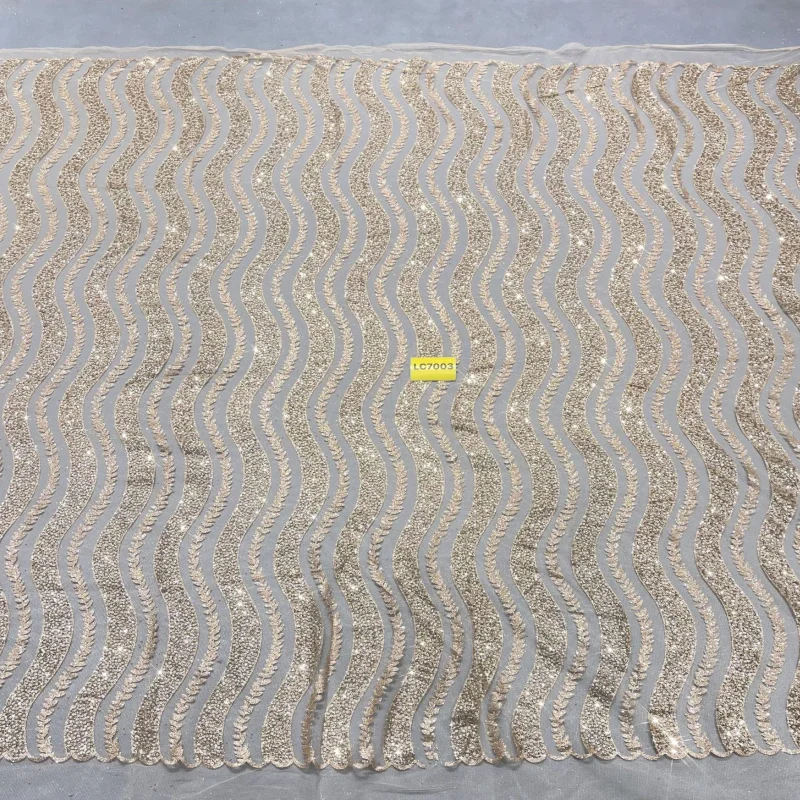 

5 Yards Champagne Patterned Wedding Dress Fabric with Mesh Gold Spray Lace wave-like 150cm Wedding Party Spray gold Tull fabric