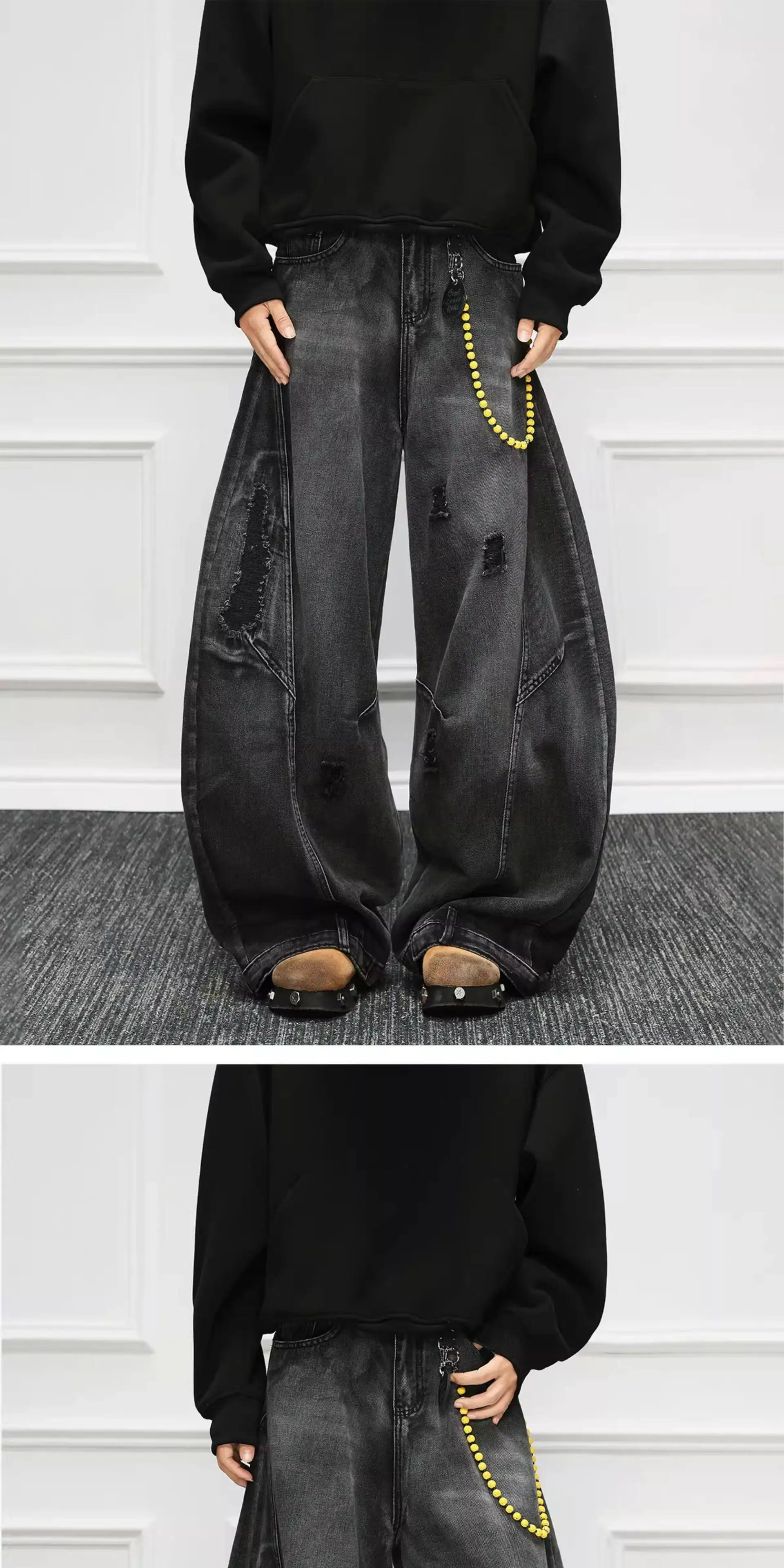 กางเกงยีนส์ทรงหลวมสไตล์อเมริกั - Men'S Fashion Grey Jeans บทวิจารณ์และราคา