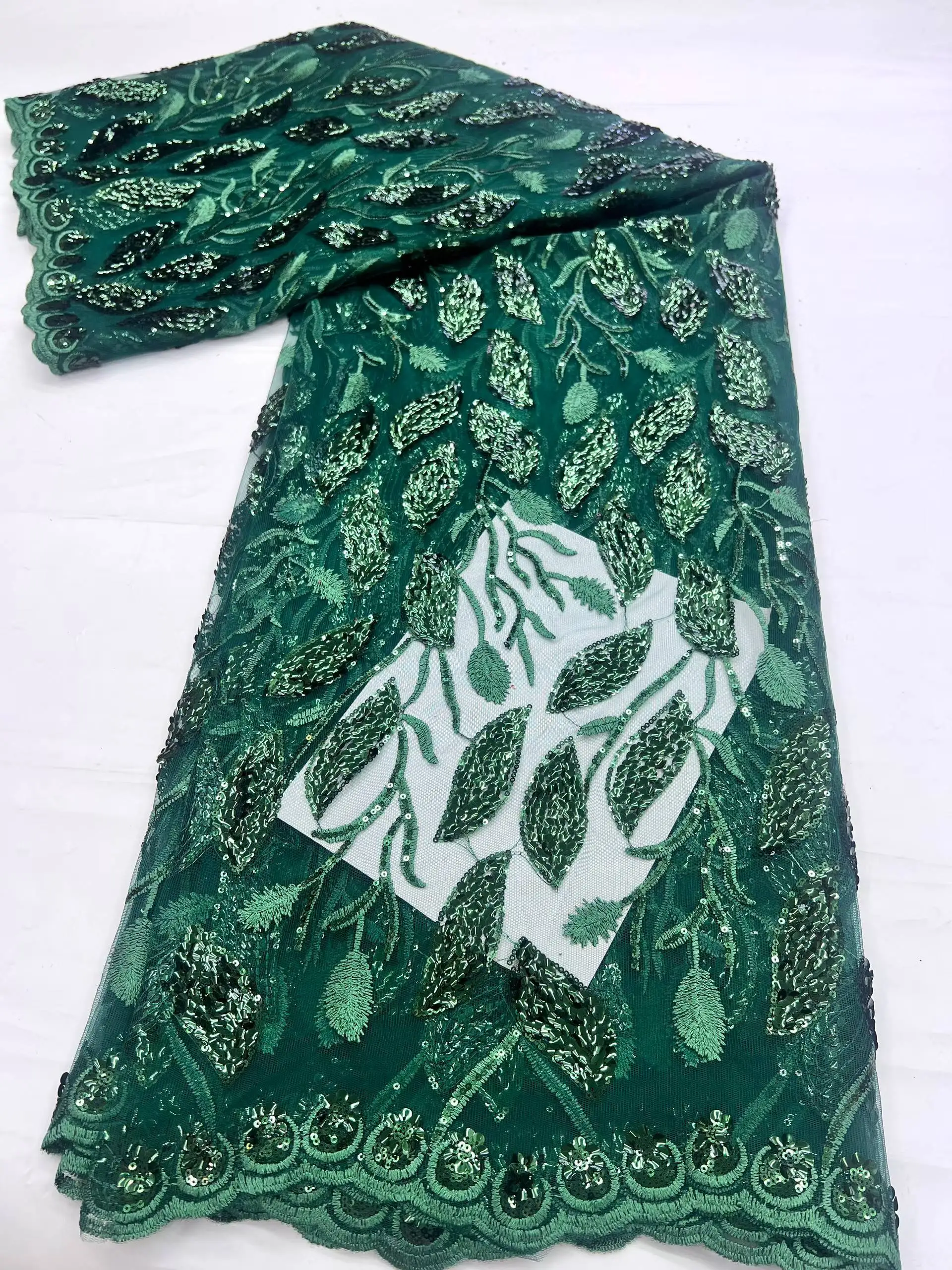 Tela de encaje africano 5 yardas de alta calidad 2025 encaje de lentejuelas rosa nigeriano 3D bordado de flores tela de encaje de flores para coser
