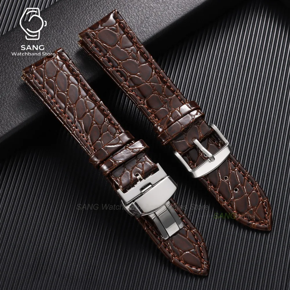 12mm 14mm16mm 18mm 19mm 20mm 22mm Crocodile Pattern Design Leather Watchband Butterfly Buckle Business Watch Strap Soft Bracelet