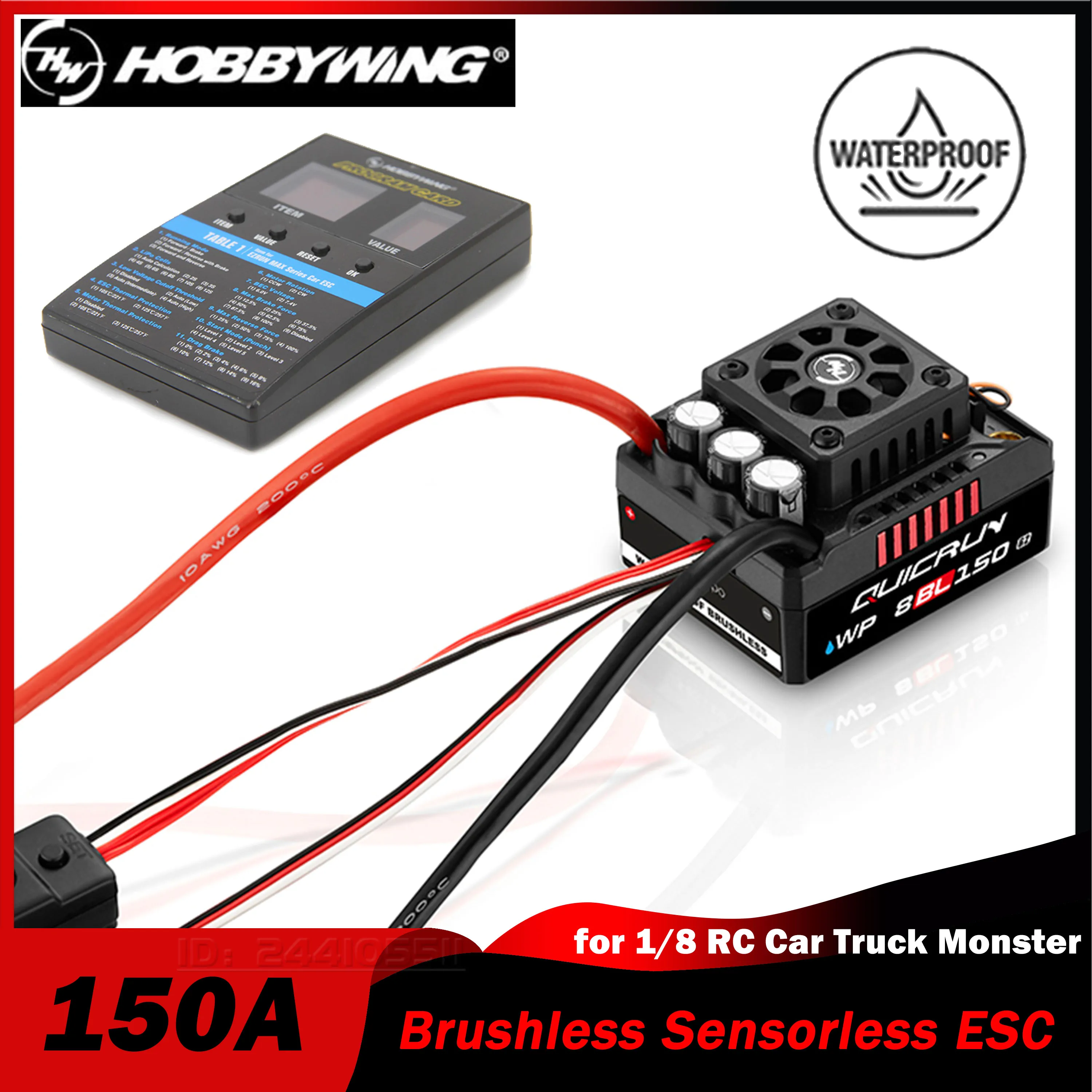 HOBBYWING QuicRun Wodoodporna karta WP 8BL150 G2 150A bezszczotkowa bezczujnikowa karta ESC do 1/8 RC Car Truck Monster 4274 Motor Sensored