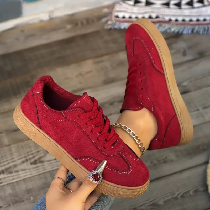 

Women Sneakers Spring New Fashion Versatile Solid Color Sports Shoes Women Shallow Lace Decoration Outerwear Sneakers Women