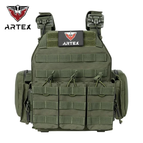 Imagen 2 del producto Chaleco de caza táctico Airsoft de liberación rápida, tela de nailon 1000D, con triple bolsa para revistas