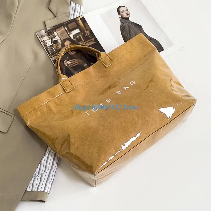 

Fashionable PVC and Kraft Paper Bag with Trendy Letter Print Top Handle Bags Spacious Handbag for Everyday Use