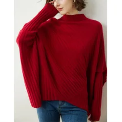 100% Cashmere Sweater Women's Cashmere O-Neck Solid Color Shirt Top Batwing Sleeve Pullover Large Size Sweater Aesthetic Clothes