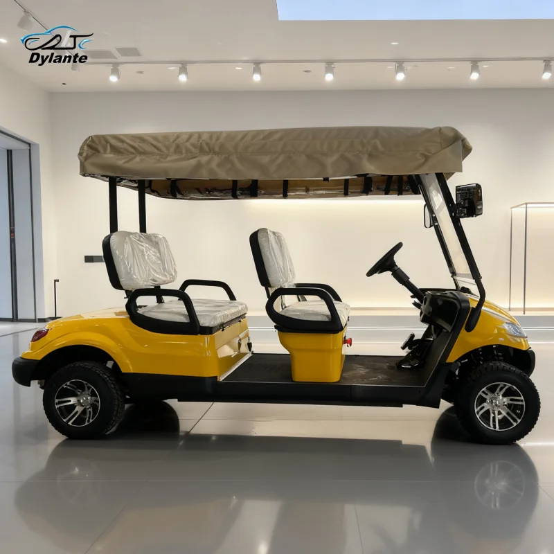 Luxury Sightseeing Car 4 6 Seats Road Transport Vehicle 4kw 5kw Customized 48V 60V 72V Yellow Electric Golf Cart