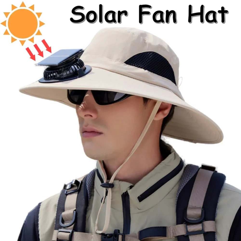 

Шляпа с солнечным вентилятором и широкими полями, шляпа-ведро со съемным и USB-вентилятором для зарядки, уличная шляпа от солнца для пляжного сада, спорта на открытом воздухе