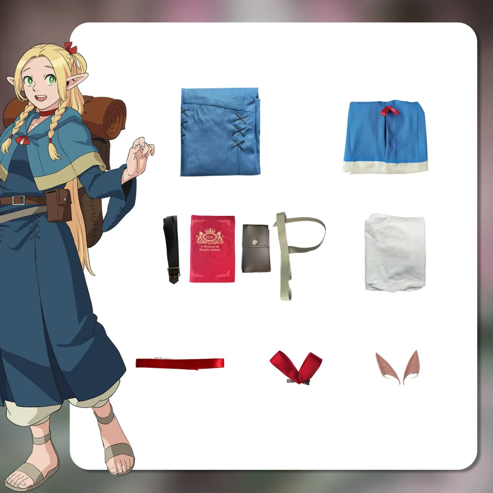 Anime Delicious in Dungeon Marcille Donato Costume Cosplay Parrucca Marcille Donato Abbigliamento magico Carnevale di Halloween Vestiti da donna