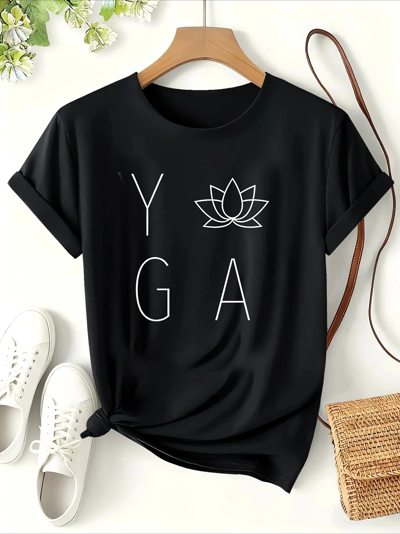 Women Yoga T-shirt Lotus Flower Graphic Tshirt Summer Short Sleeve O-Neck Tops Minimalist Zen Meditation Y2K Tee Free Shipping