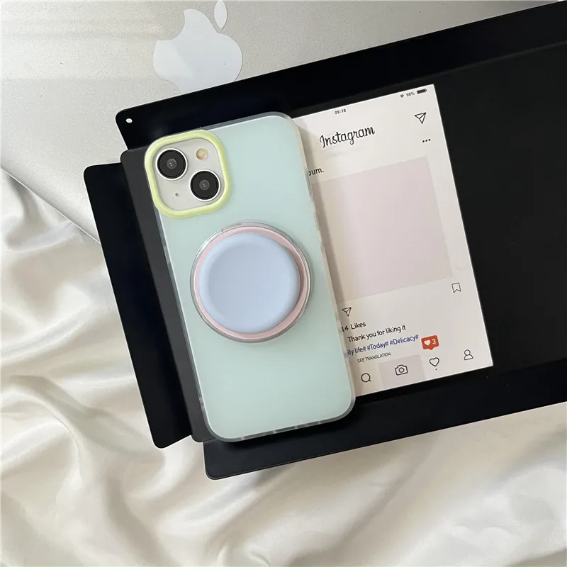 South Korea Simple Macaron Impact Strap for iPhone Magnetic Stand Anti-fall Full Package iPhone 13 12 15 14Pro Max