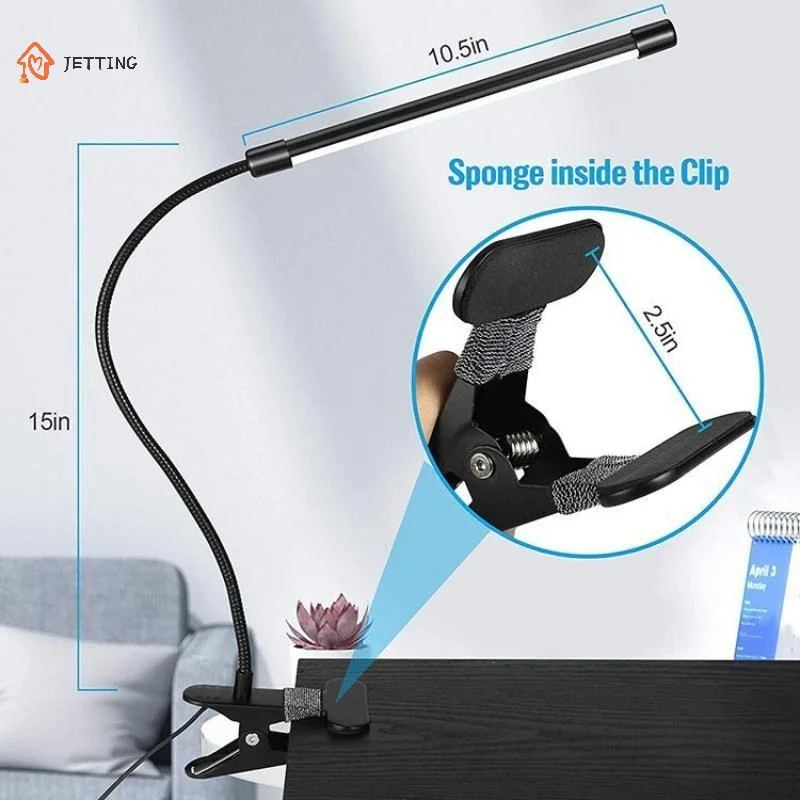 ❤Clip On LED Desk Lamp Flexible Gooseneck Eye Protection Reading Light Anti Glare Table Lamp For Student Dorm Bedroom Bedside