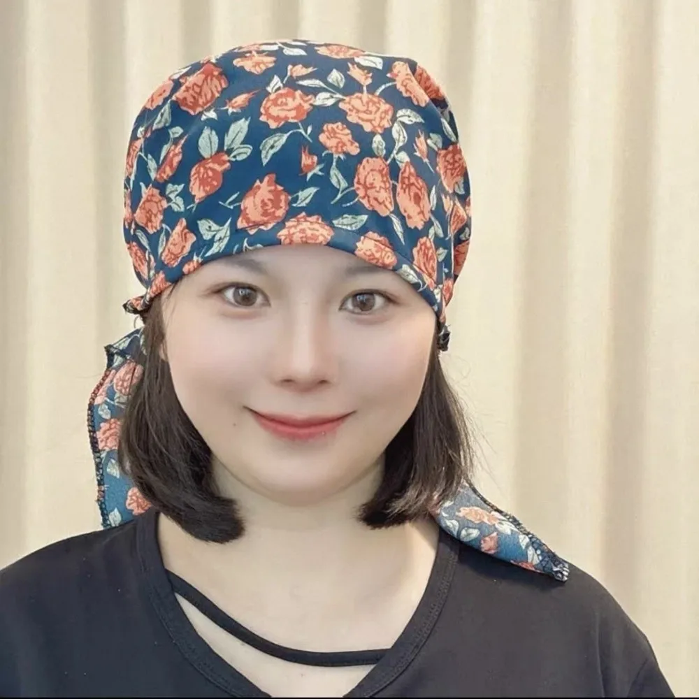 Sun Protection Floral Hat Thin Material Ribbon Design Ribbon Hat Floral Pattern Hair Covering Hat Women Fashion
