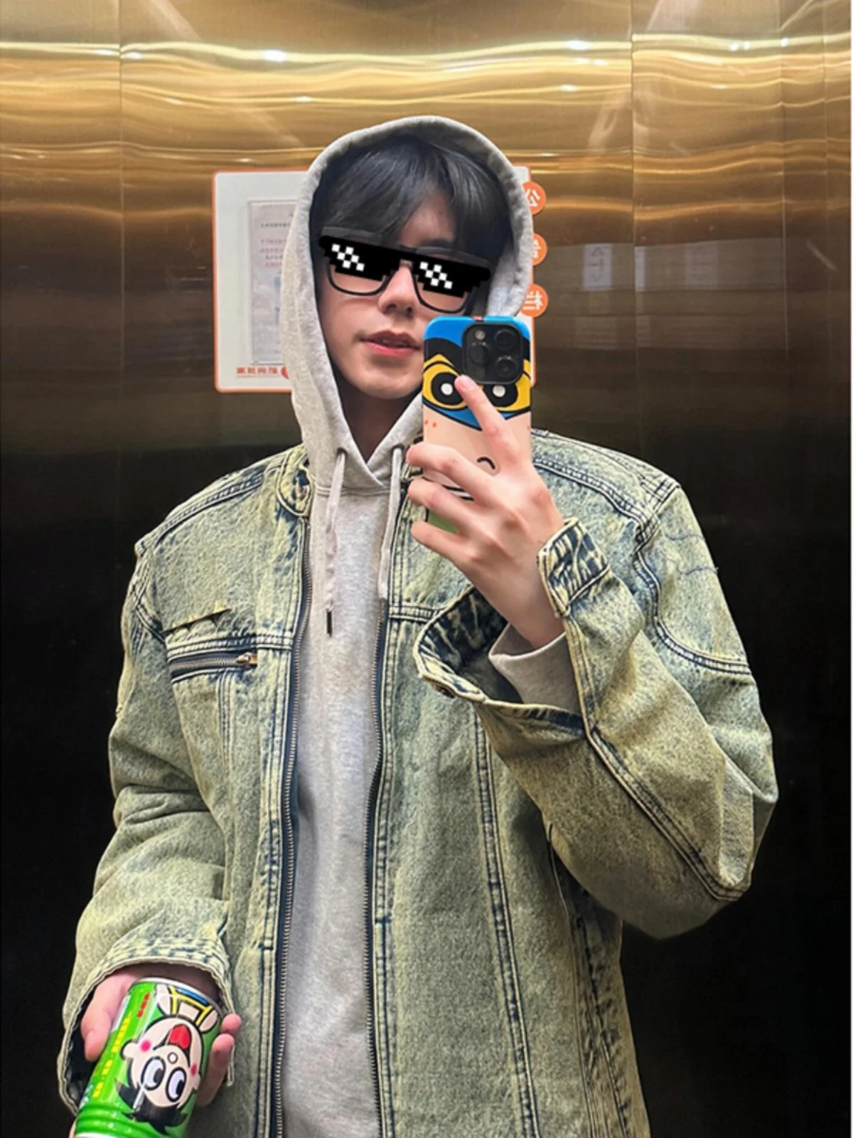 

Blue ort Padded oulder Denim Jaet Men's Autumn American High Street Cool Sle Workwear Jaet Loose Fit Youthful Energy