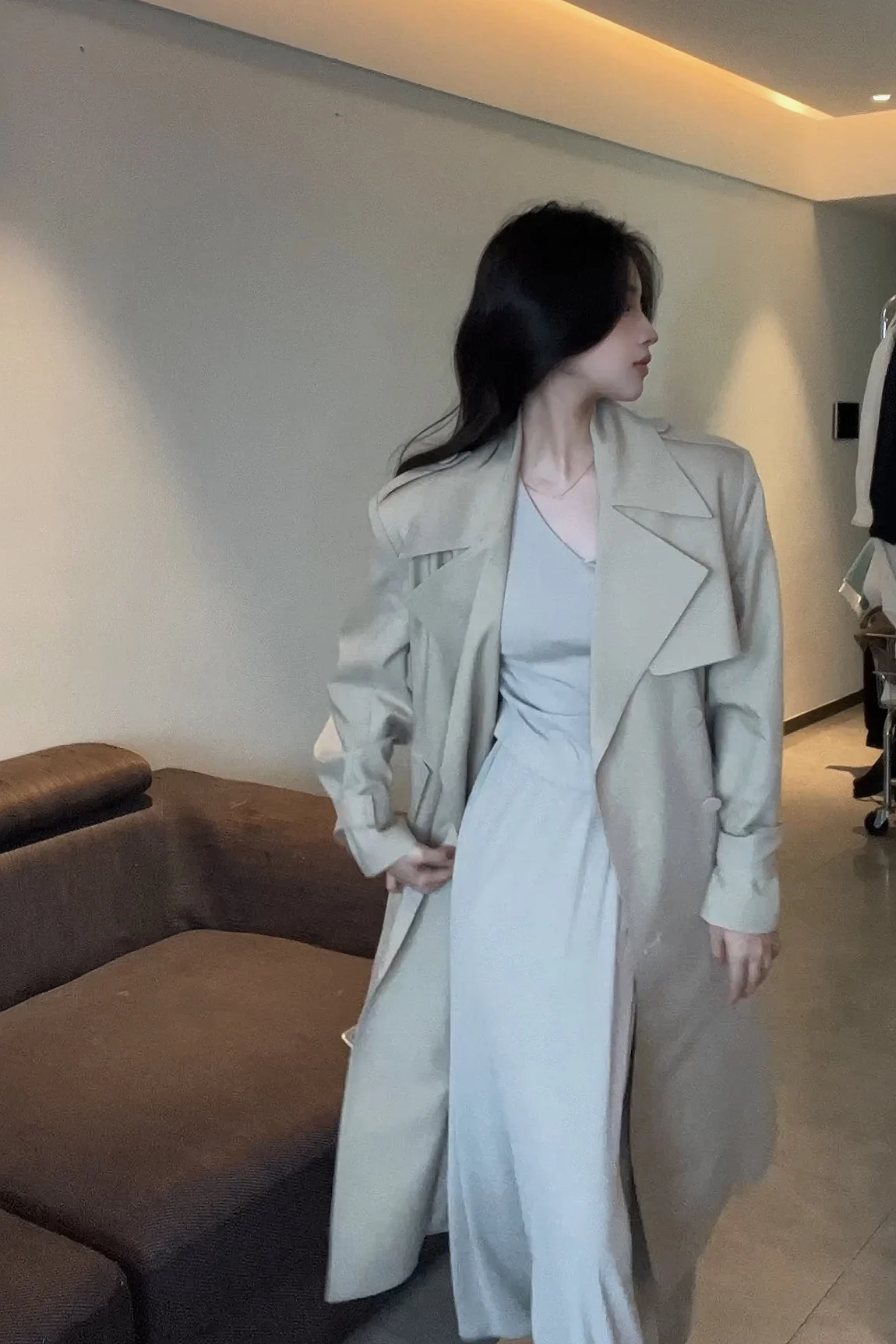 

PANPANSTUDIO Korean Sle Simple Commuter Windbreaker Jaet Women's Mid-Length Loose Slimming Versatile Outerwear