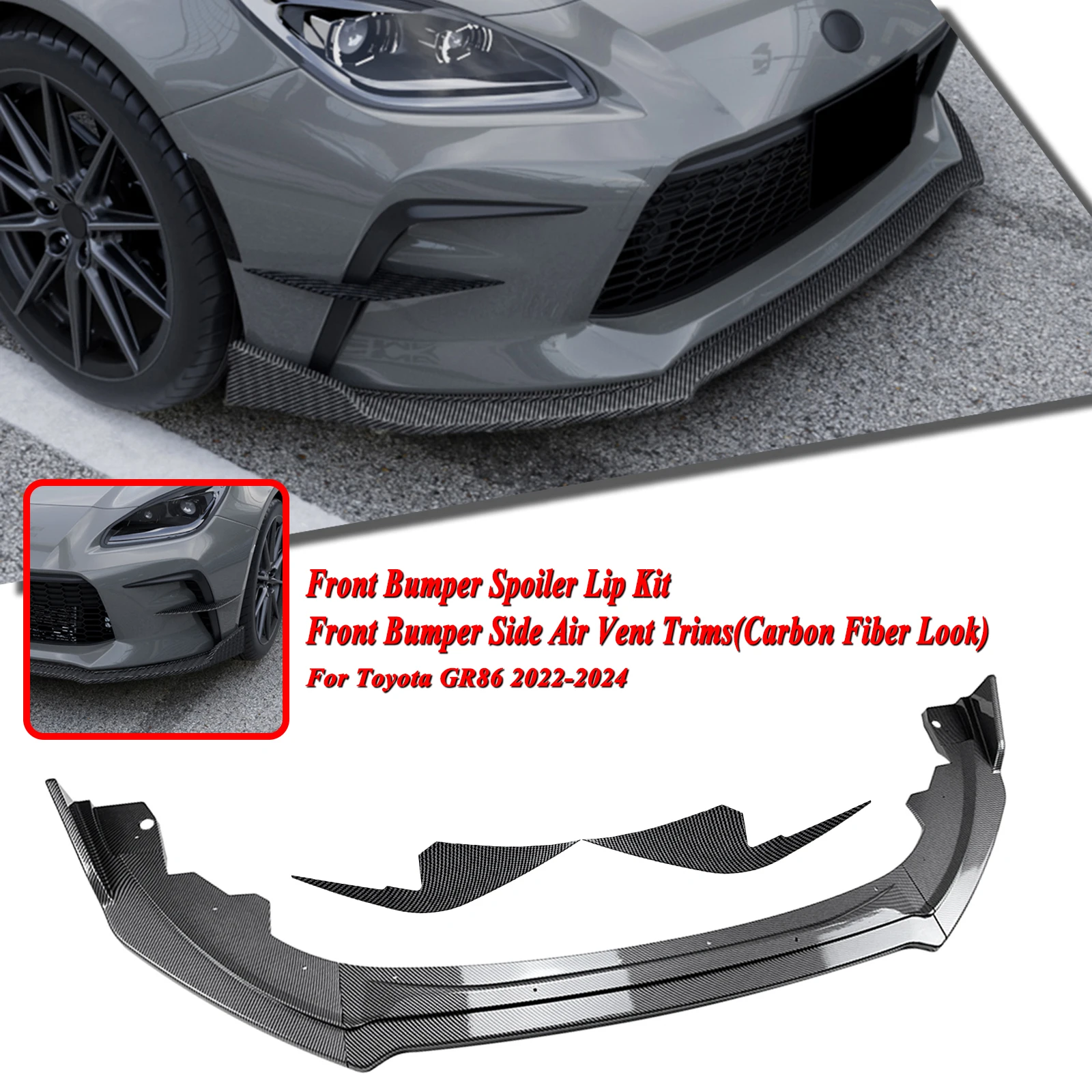 

Передний бампер, спойлер, губа + боковой сплиттер, угловая крышка, нижняя защита автомобиля, лезвие для Toyota GR86 2022-2025 Coupe, 2 двери