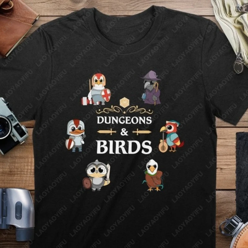 Dungeons and Birds Shirt DND Inspired Gift D&D Fans Tabletop D20 Dice RPG Dragons Gamers TShirt Men Women Cotton Cute Funny Tops