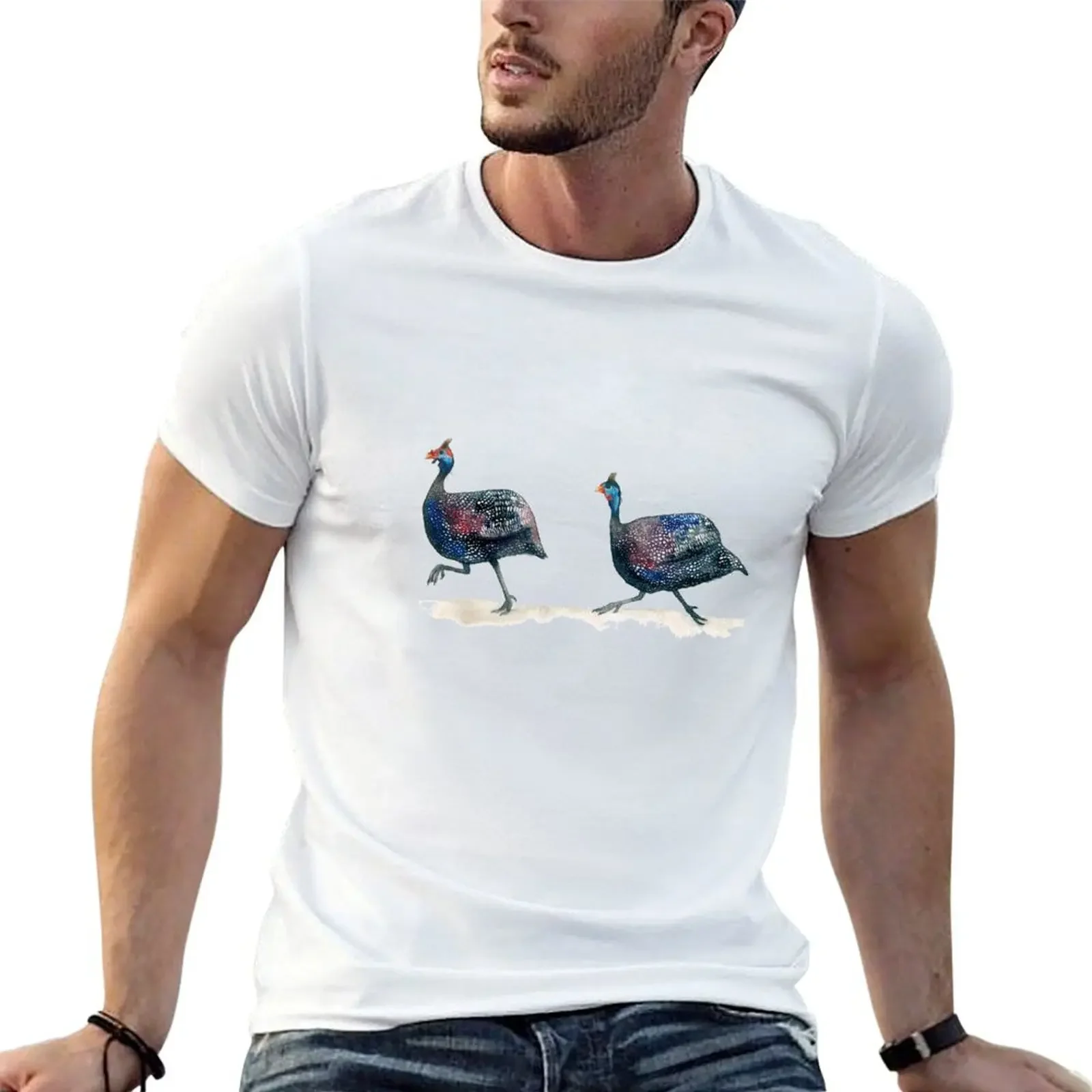 

Beautiful watercolor Guinea fowl birds T-Shirt sweat summer clothes mens shirts graphic tee