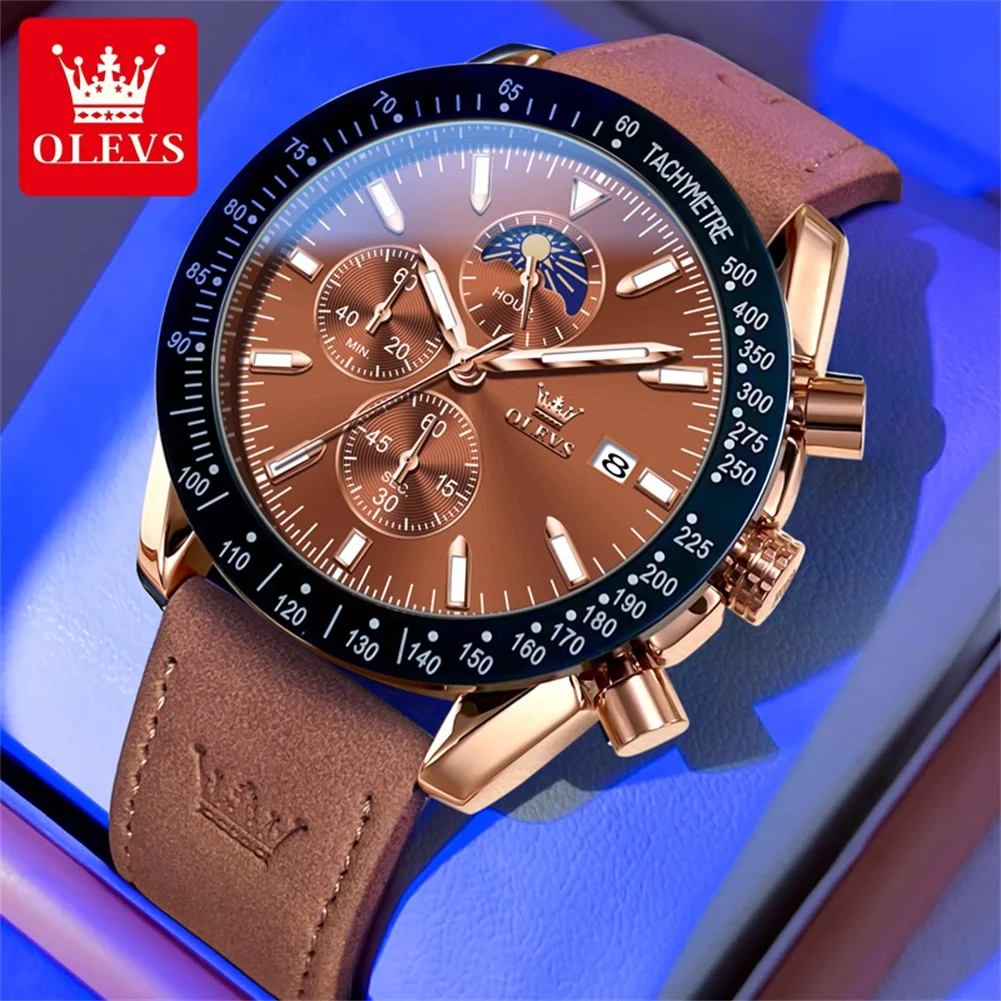 OLEVS 9980 Men\'s Watches Multifunctional Wristwatch Moon phase Waterproof  Luxury Brand Quartz Watch for Man Hombre Reloj