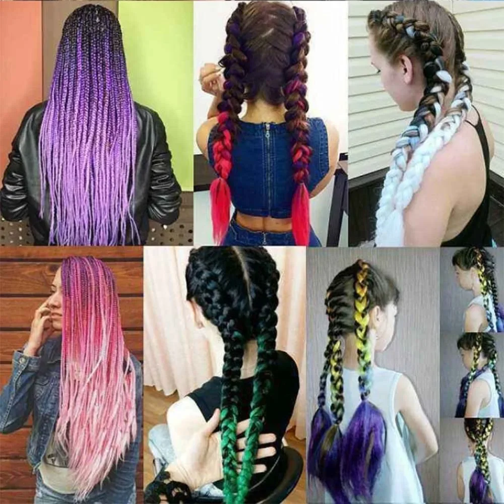 Synthetic Gradient Color Braiding Hair 49Inch Jumbo Fake Braid Ombre Extension for Women DIY Hair Braids Purple