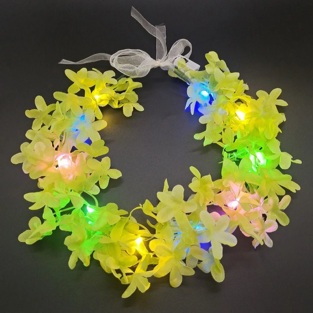 1pcs Women Girl LED Hawaii Hawaiian Lei Headband Glow Light Up Flower Crown Wreath Birthday Wedding Party Festival Christmas