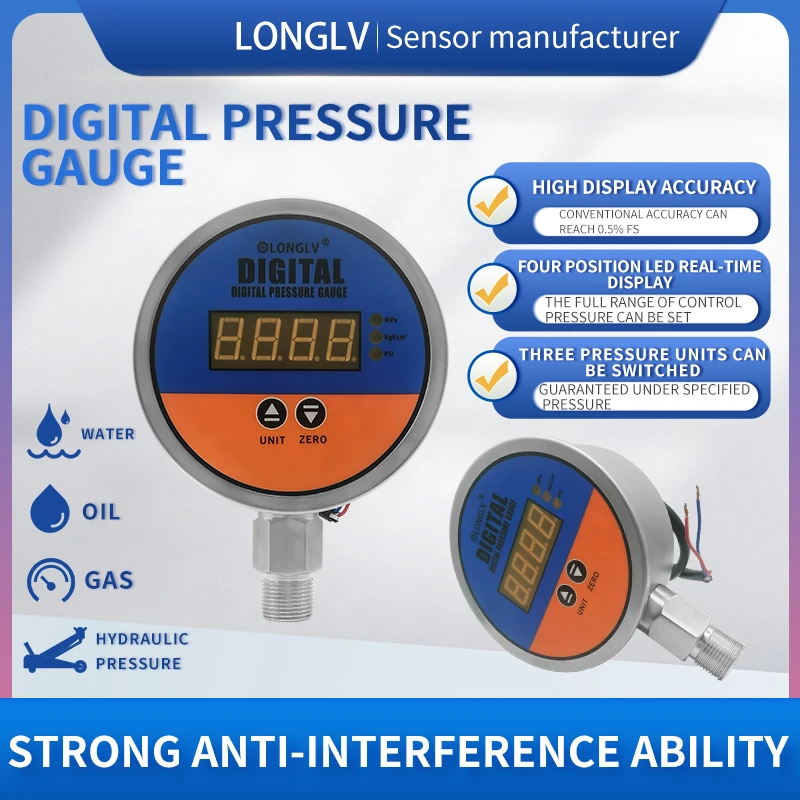 LONGLV YL-810E high-precision shockproof intelligent digital pressure gauge hydraulic machinery industrial automation