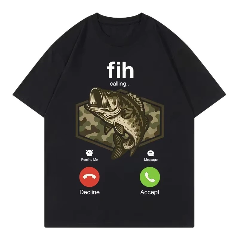 Fih Calling Camo Lustiges Meme T-Shirt Lässige Mode Kurzarm T-Shirts Männer Frauen Kleidung Übergroßes Baumwoll-T-Shirt Übergroß
