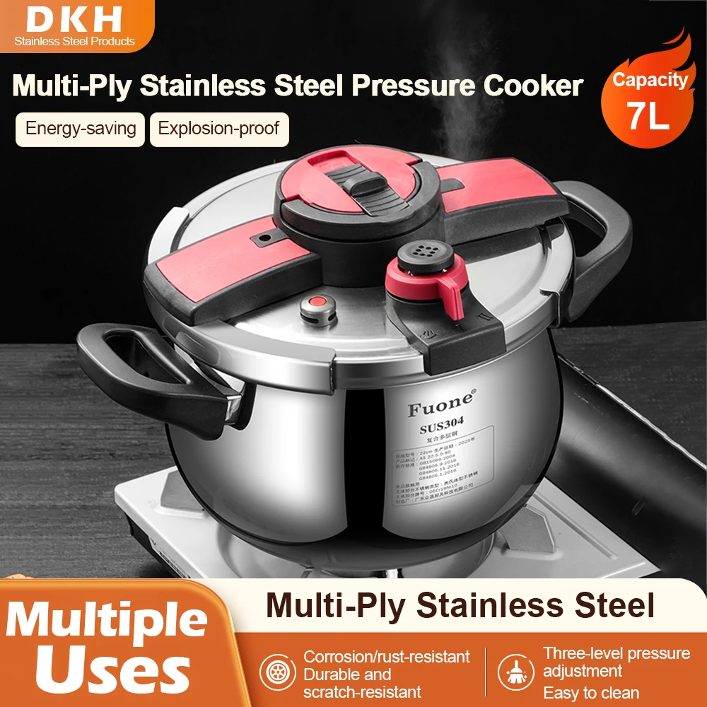 

Fuone 7L Multi-Ply Stainless Steel Pressure Cooker Energy-Saving Explosion-Proof Compatible with Gas & Induction Cooktops