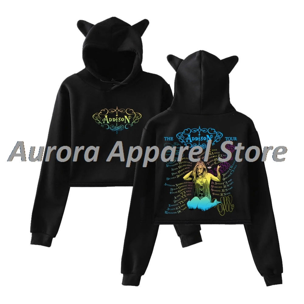 Addison Rae The Addison World Tour Merch Jersey Mujer Orejas de Gato Sudadera con capucha Camiseta de Manga Larga Ropa de Mujer