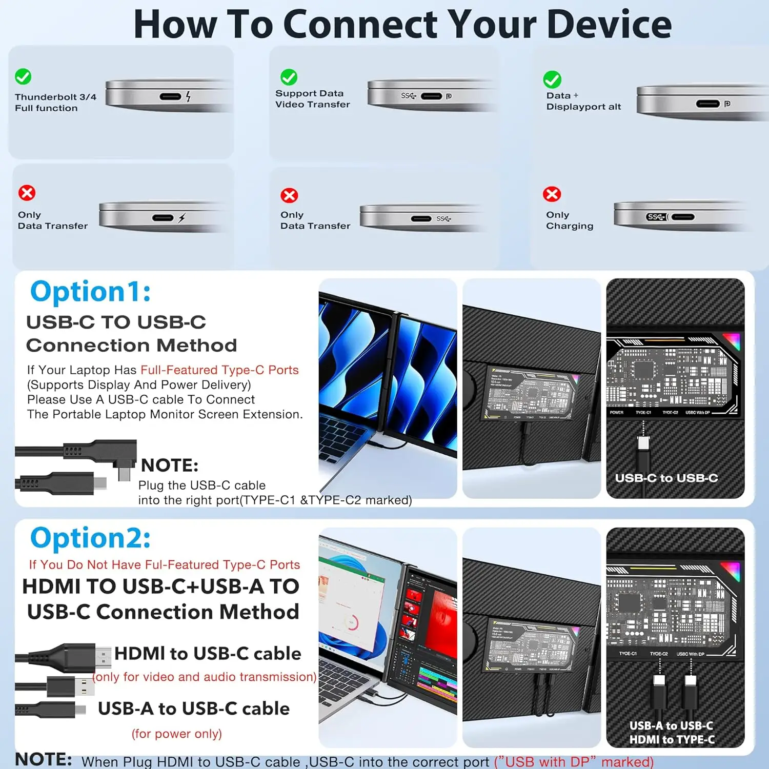 شاشة ممتازة 15.6 بوصة 1080P FHD 120% SRGB مزدوجة محمولة IPS لوحة شاشة الكمبيوتر المحمول موسع Mac وWindows متوافق مع Chrome Pl
