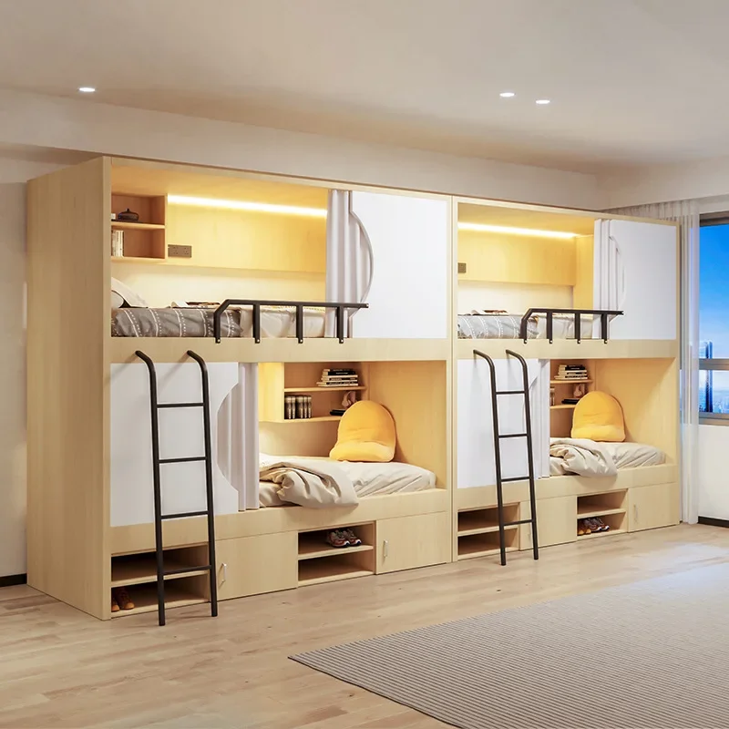 Upper and Lower Beds Steel Wood Stairs Storage Bunk Beds Staff Dormitory Youth Hostel Homestay Apartment Bed