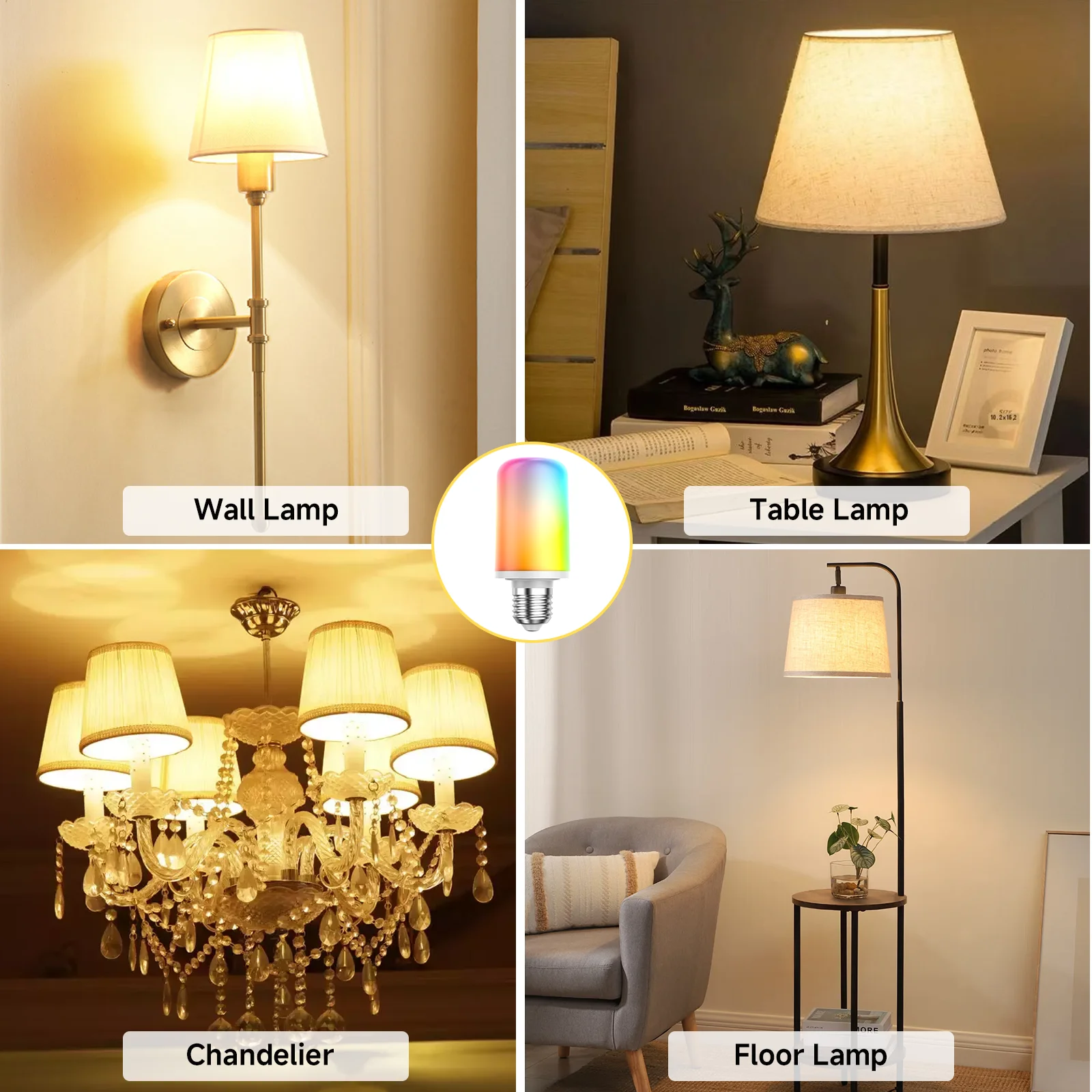 Rechargeable light bulb, 360 ° adjustable ambient light, RGB mode suitable for bedrooms, multi-color smart bedside table light