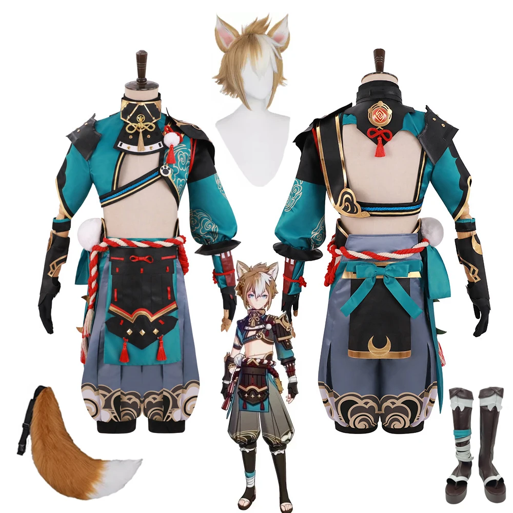 Jogo genshin impacto gorou cosplay traje masculino combate uniforme raposa menino traje de halloween feminino cosplay conjunto completo