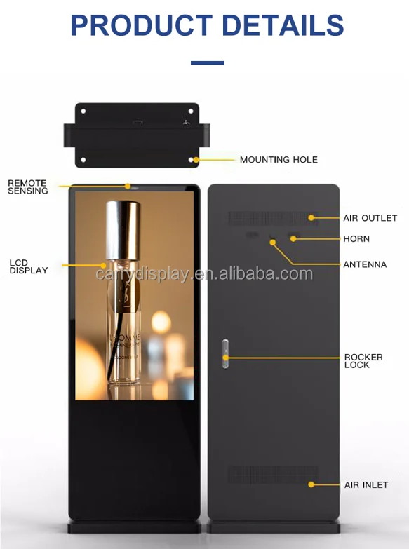 55 Inch Outdoor Ultra Thin Free Stand Totem with 2500nits Advertising Display Screen