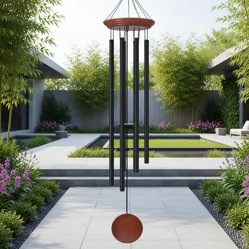 

Large Outdoor Memorial Wind Chime with 6 Deep Tone Tubes - Elegant Black