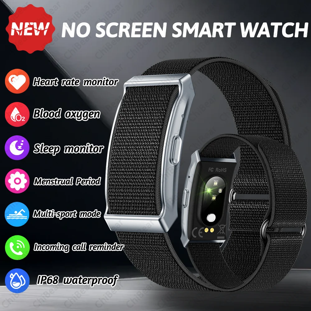 

2025 NEW Lightweight Smartwatch No Screen 24h Health Monitoring Heart Rate Multiple Sport IP68 Waterproof Women Men Smart Watch