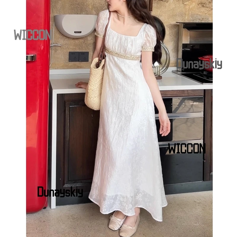 Imperial white dress Lolita dress cosplay costume accessions Jirai Kei  French vacation waist cinching long dress summer cosply